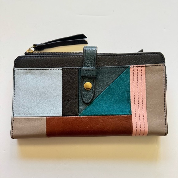 Fossil Fiona Patchwork Women's Leather Multicolor Wallet - Picture 2 of 11